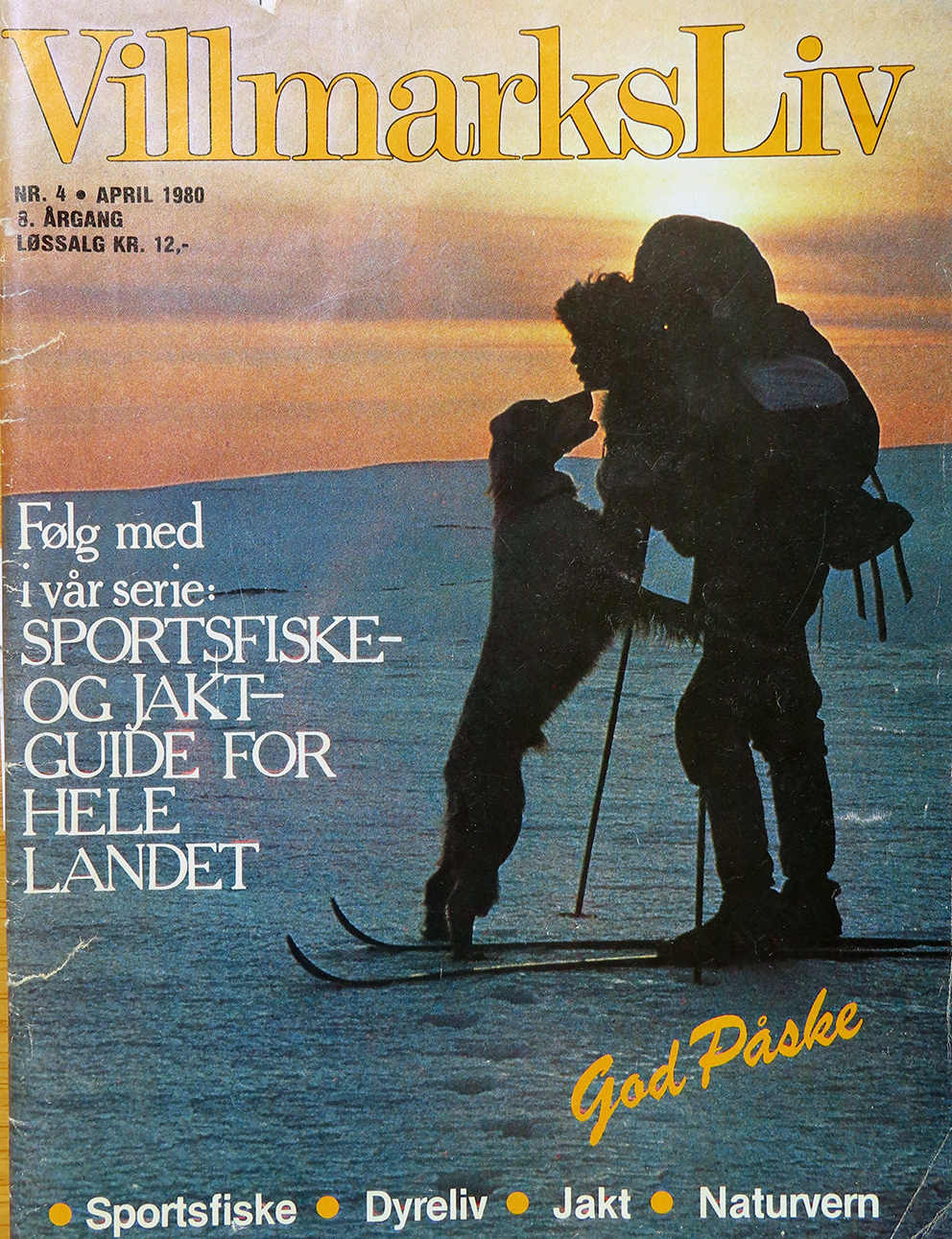 Dette gamle bildet fra fjellet er tatt i Mehamn. Det prydet forsiden av Villmarkslivs påskeutgave i april 1980. Bildet viser Odd Elvebø og hunden. (Foto: Vidar Norberg)